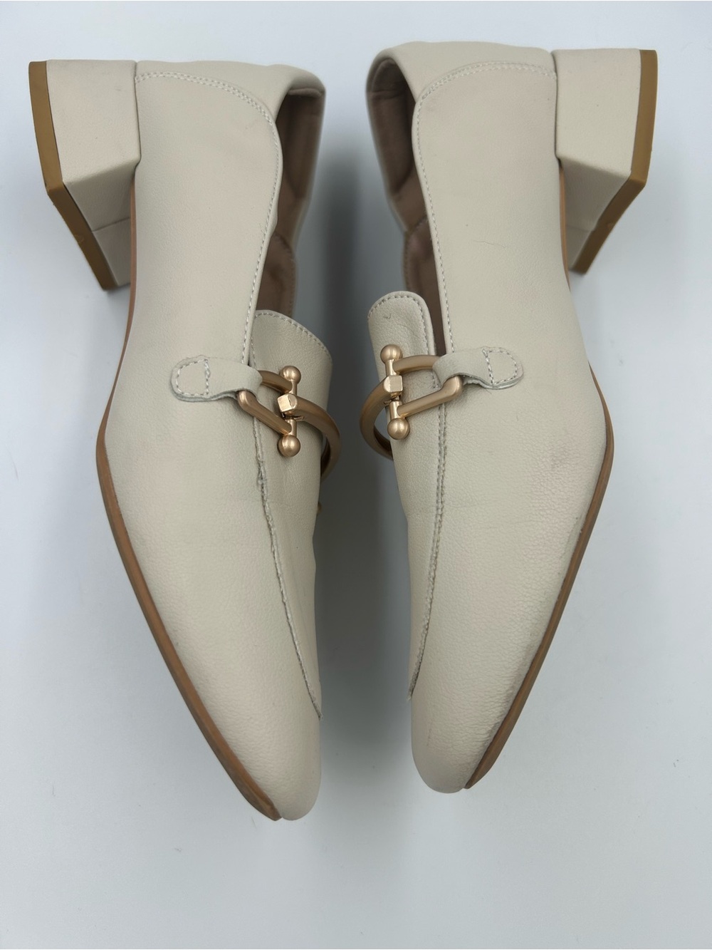 Women's Cream Leather Loafers with Gold Accent - Picture 10 of 11